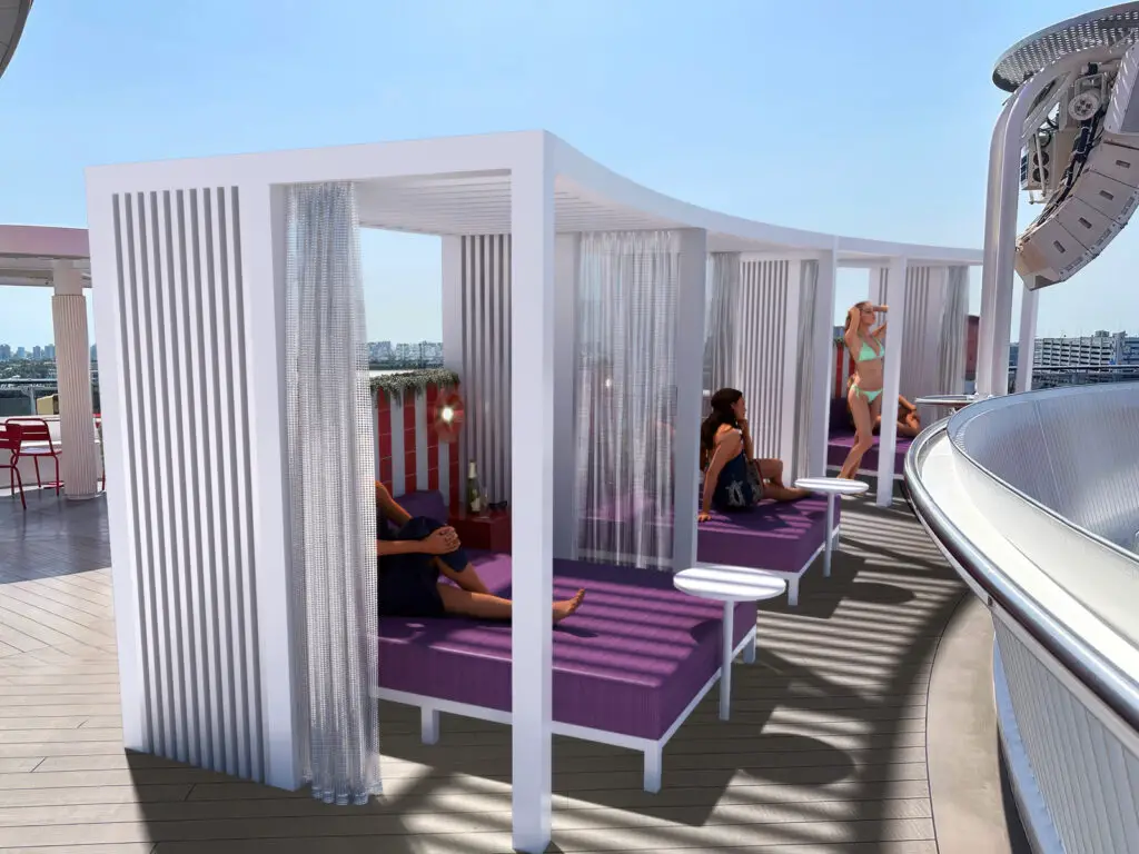 vip cabanas on scarlet lady with white sheets