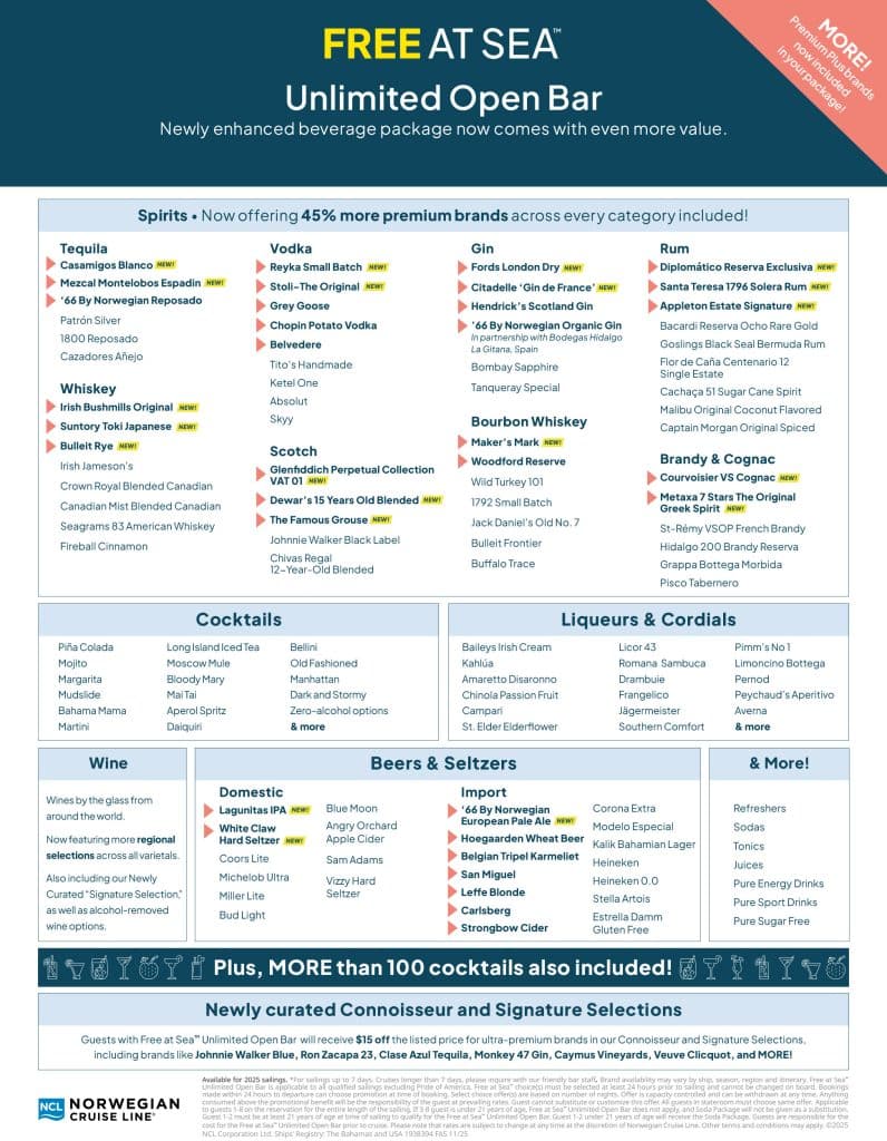 norwegian free at sea drink package flyer