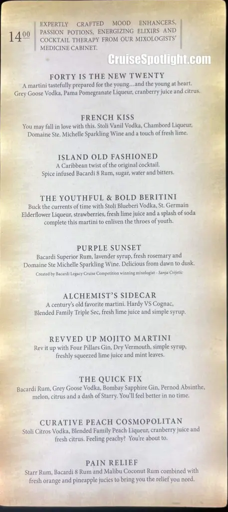 alchemy bar drink menu page 1