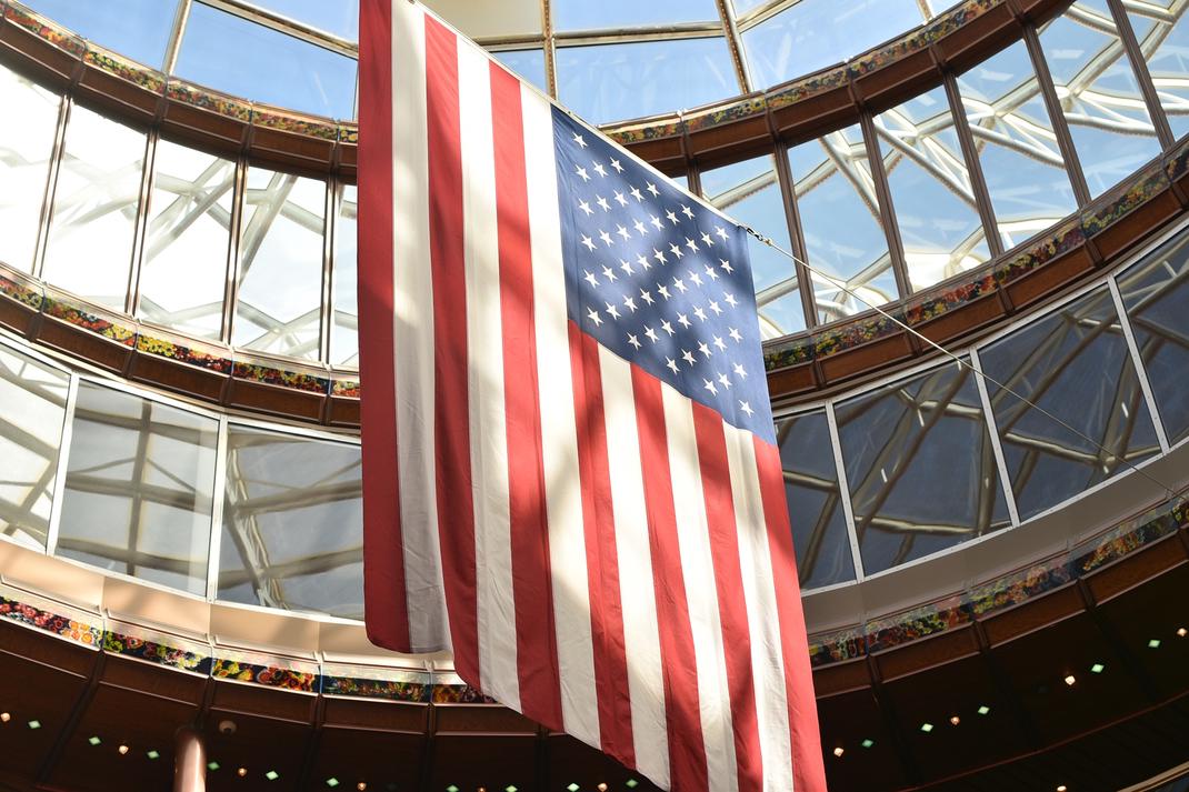 american flag in cruise atrium