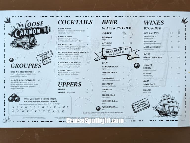 The Loose Cannon Menu page 1