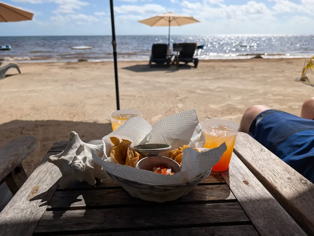 chips and salsa with ocean view