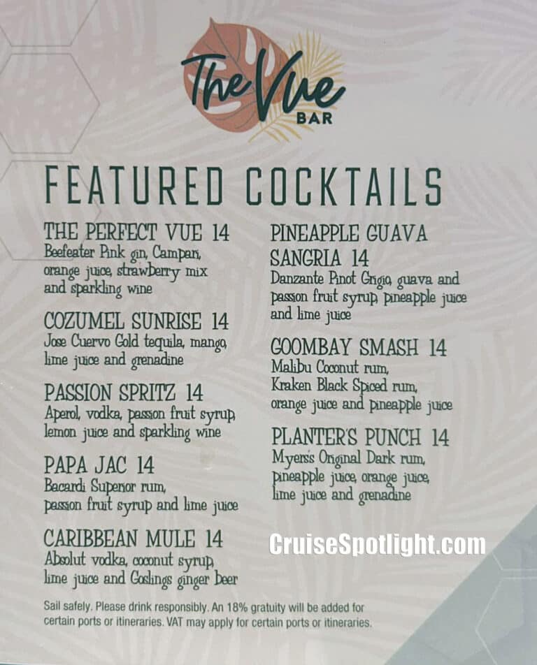 The Vue Bar Menu page 1