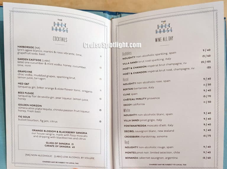 The Dock Bar Menu page 1