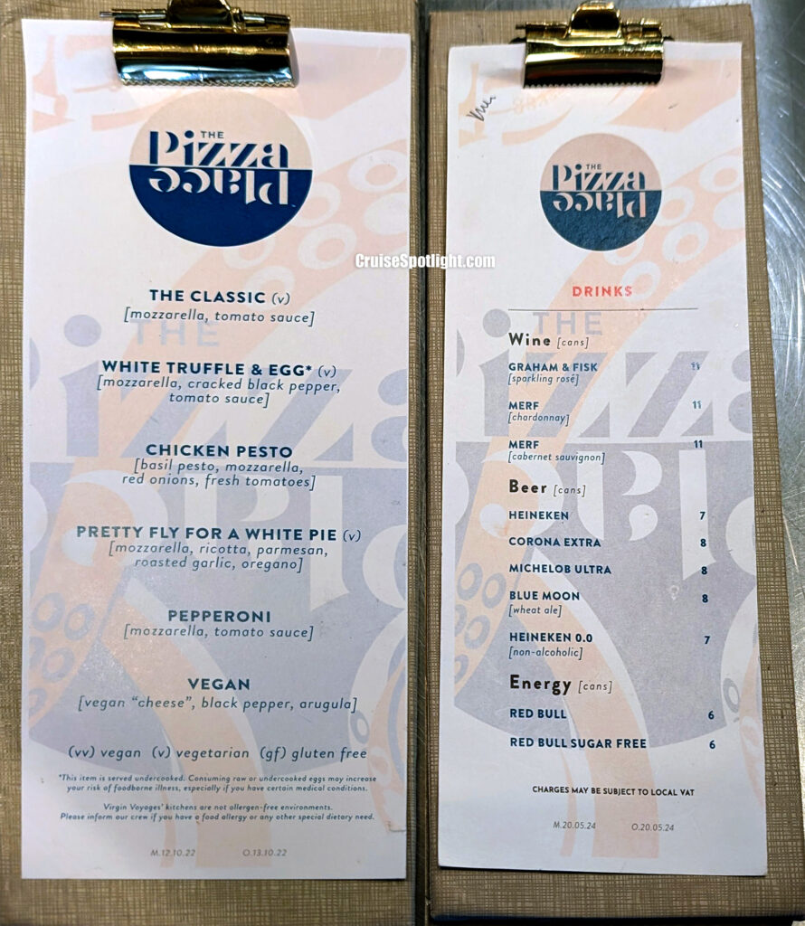 the pizza place menu