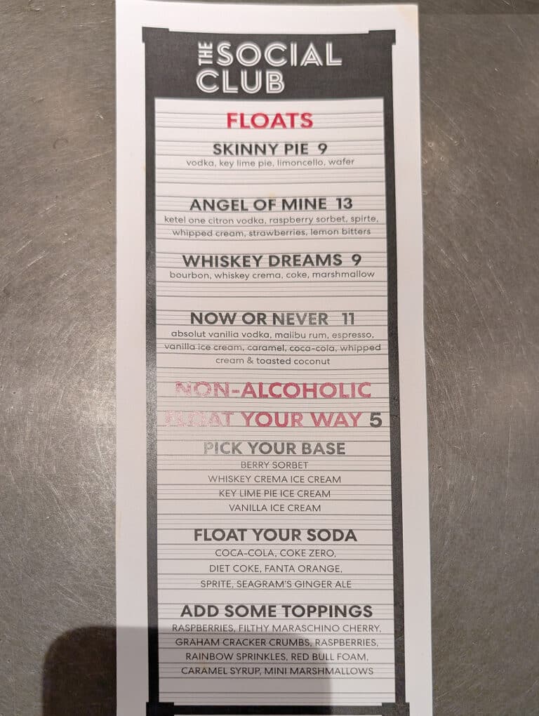 The Social Club Menu page 1