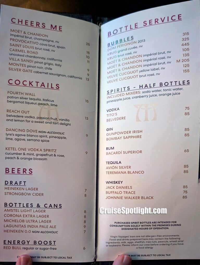 The Manor Menu page 1