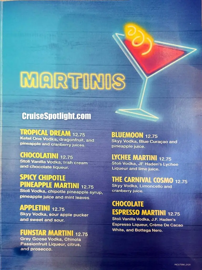 carnival atrium bar menu 2025 page 3