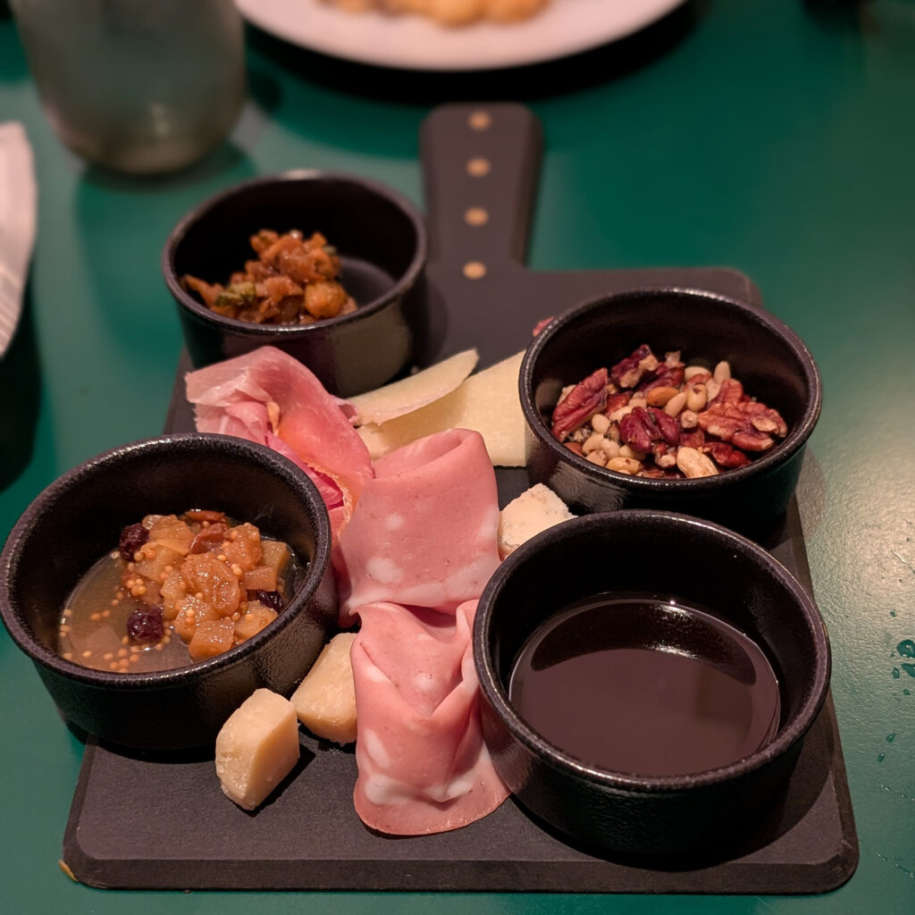 charcuterie board at Extra Virgin