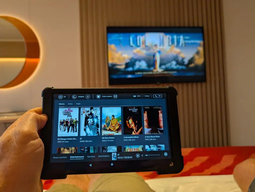 tablet and TV in sea terrace cabin