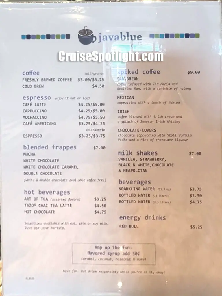 carnival java blue cafe menu feb 2025