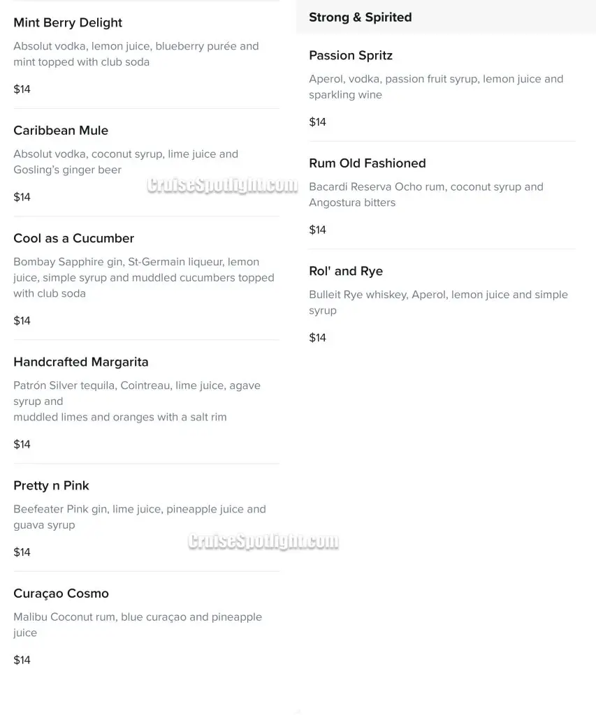 royal caribbean casino bar menu page 2
