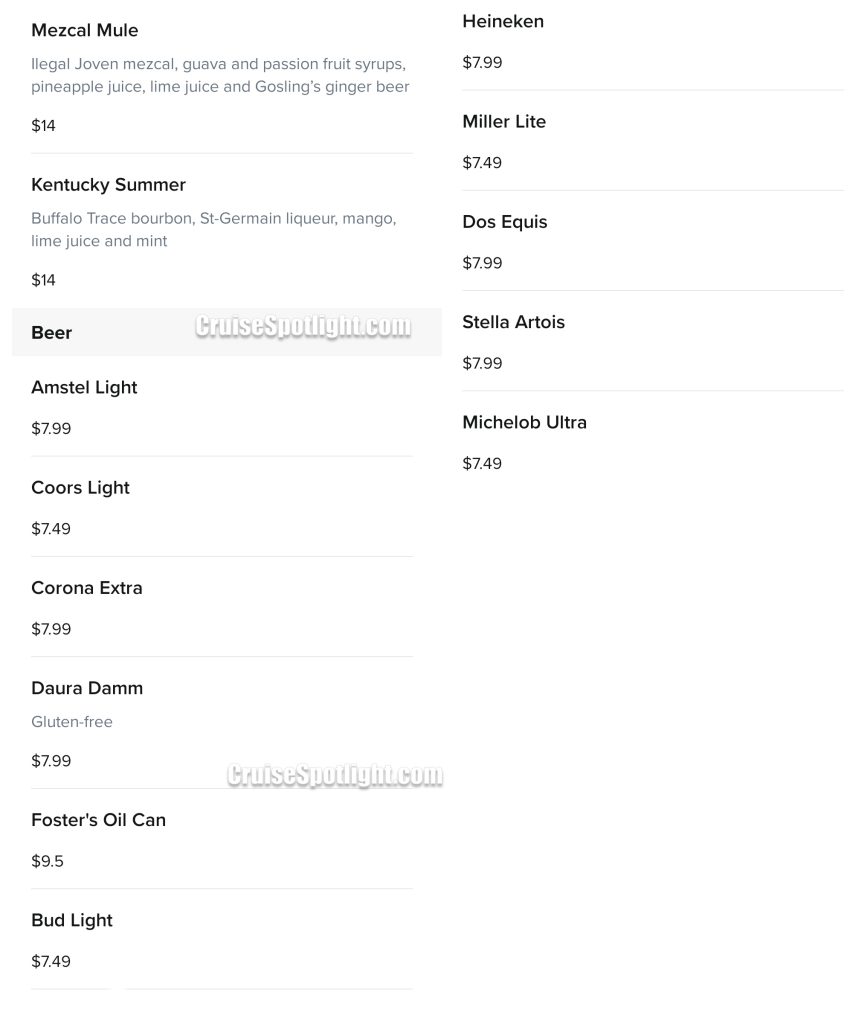 royal caribbean casino bar menu page 3