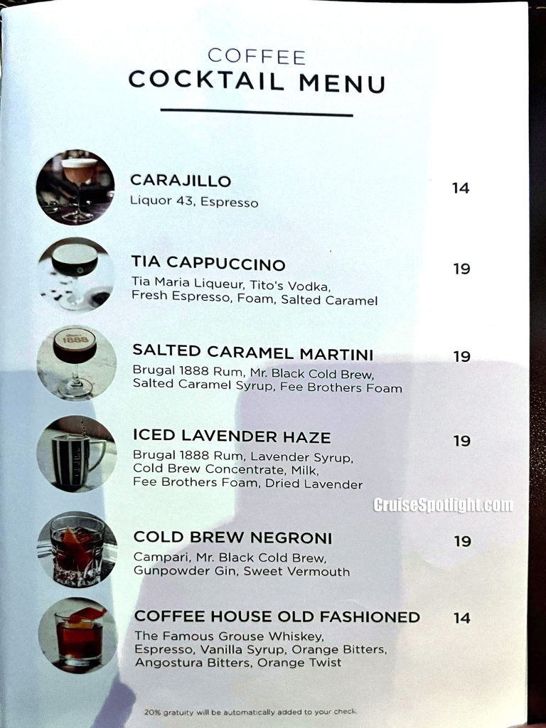 Celebrity cafe al bacio drink menu page 1