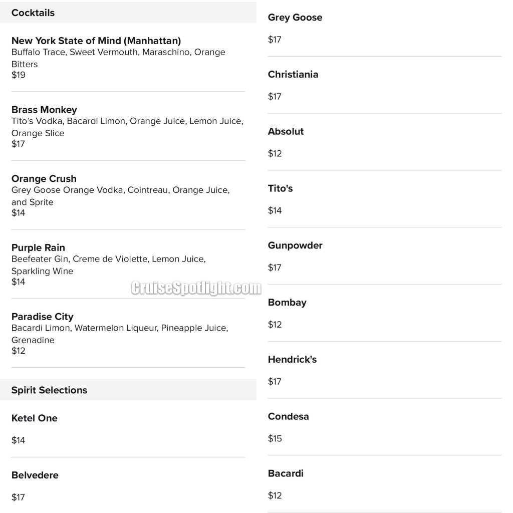 celebrity the club bar menu page 1