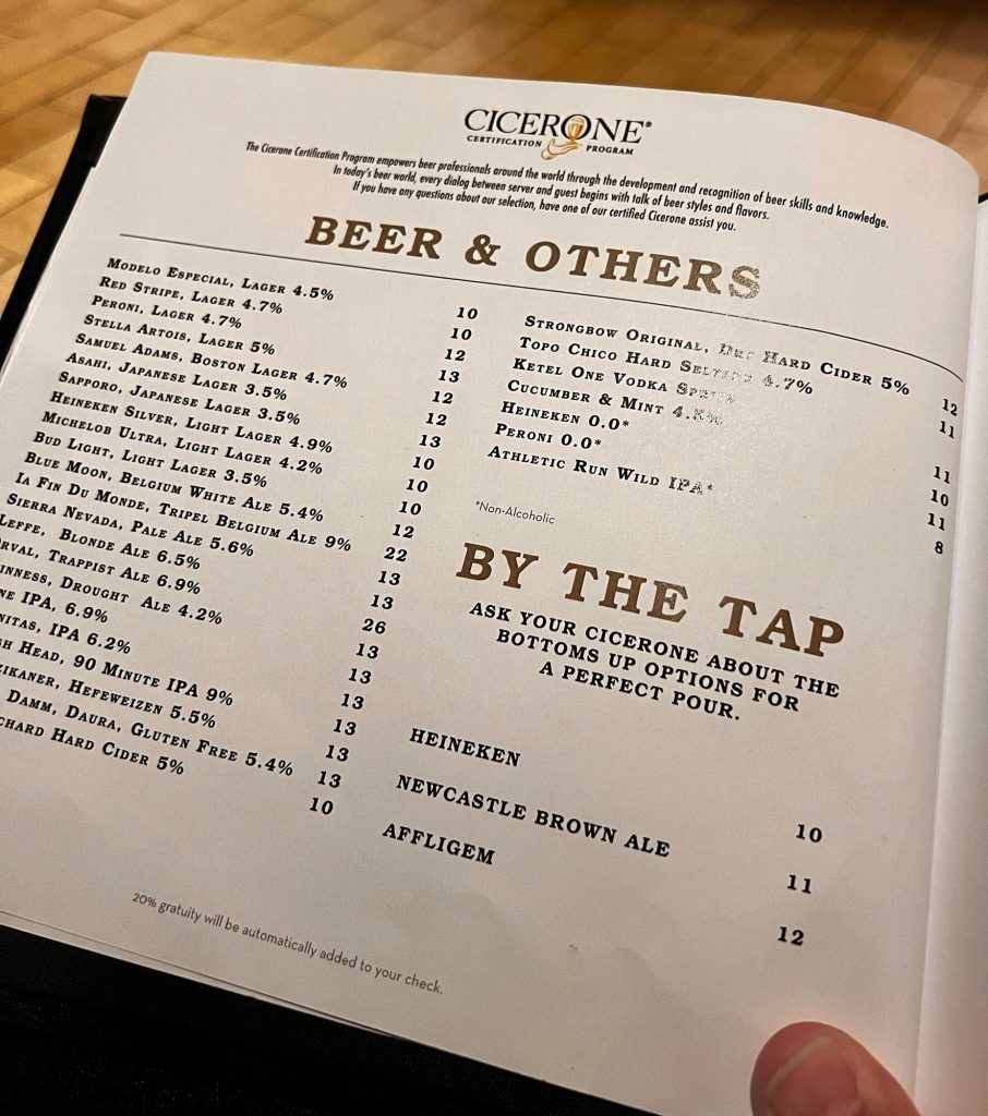 celebrity craft social bar menu page 1