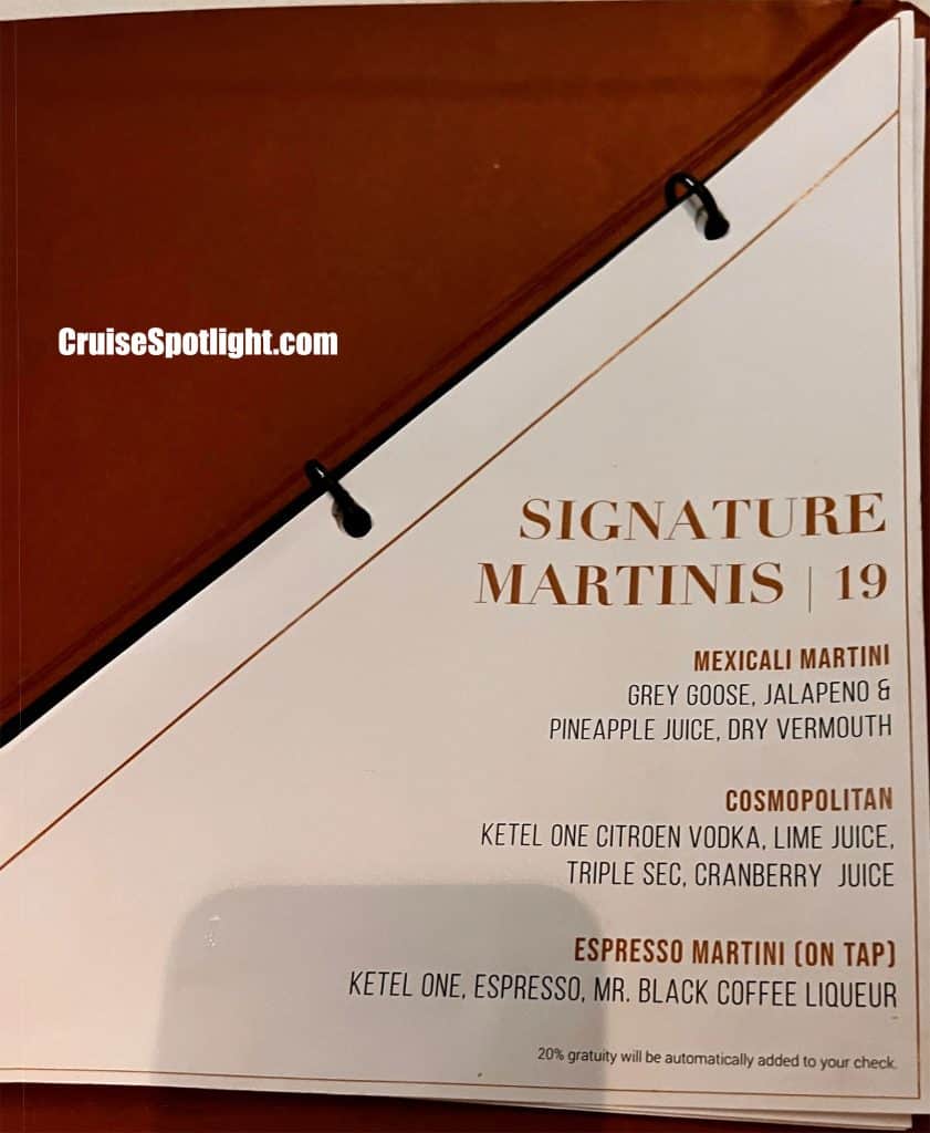 celebrity martini bar menu page 1