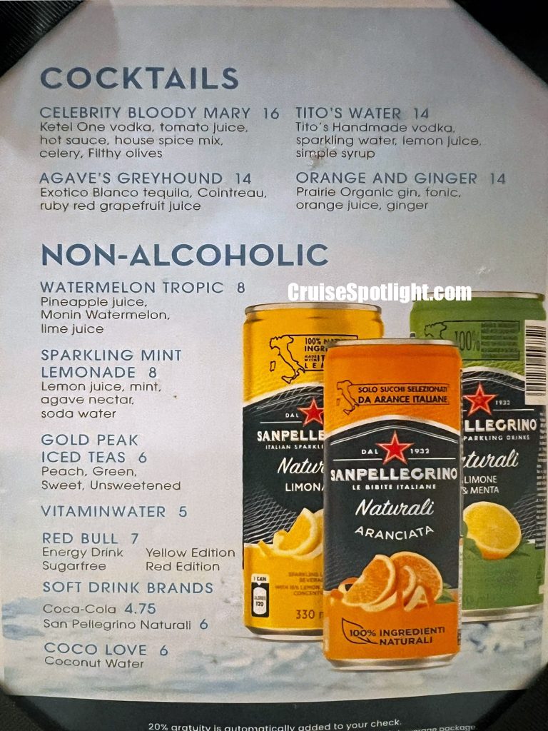 celebrity pool bar menu page 1