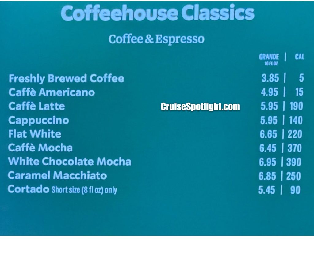 norwegian cruise line starbucks menu page 1