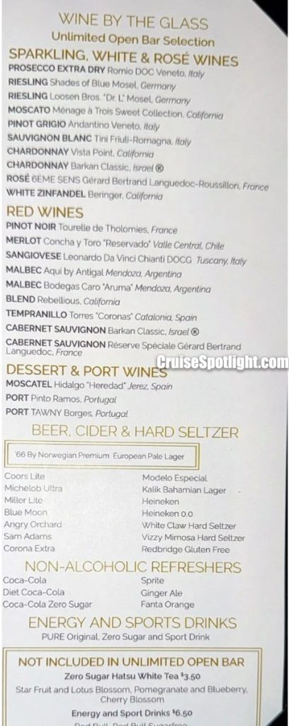 norwegian's the haven bar menu page 2