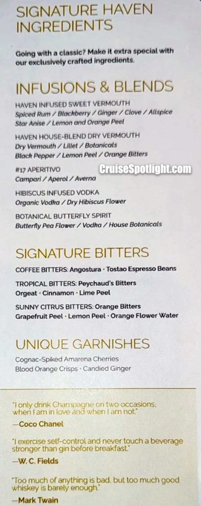 norwegian's the haven bar menu page 5