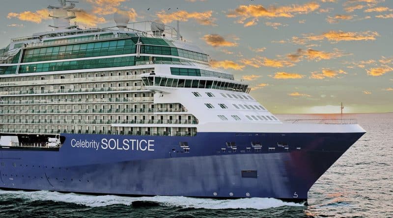 celebrity solstice sailing at sunset