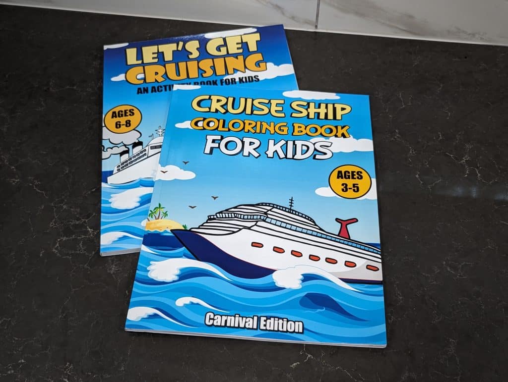 cruise coloring books on counter