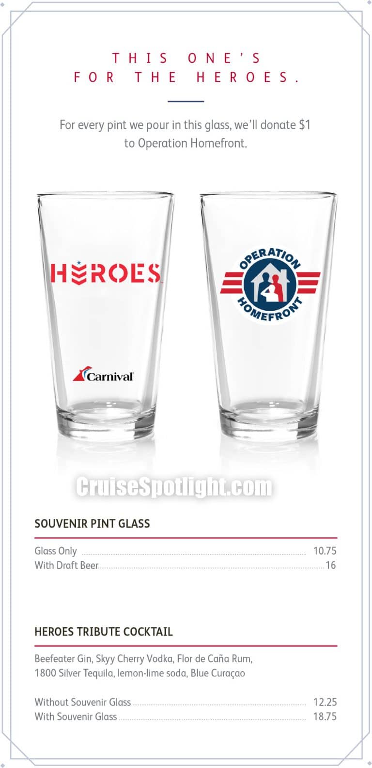 Heroes Tribute Bar Menu page 1