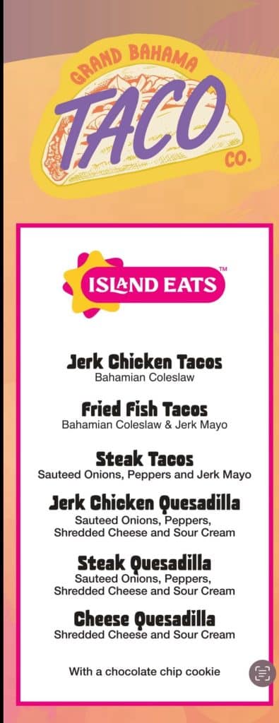 celebration key menu - grand bahama taco