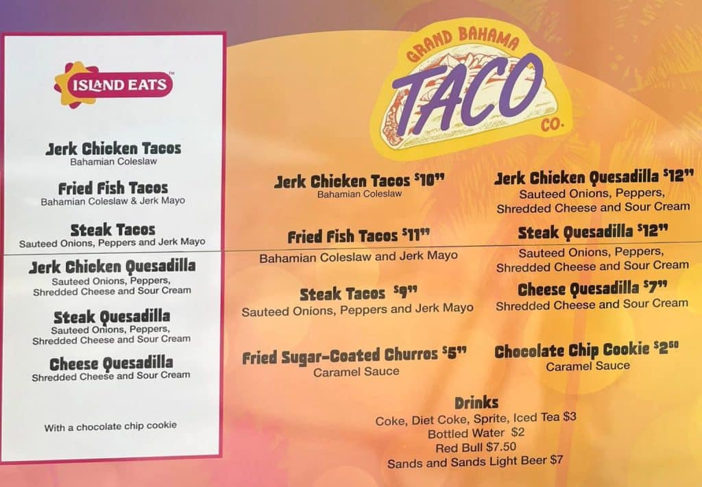 celebration key grand bahama taco menu