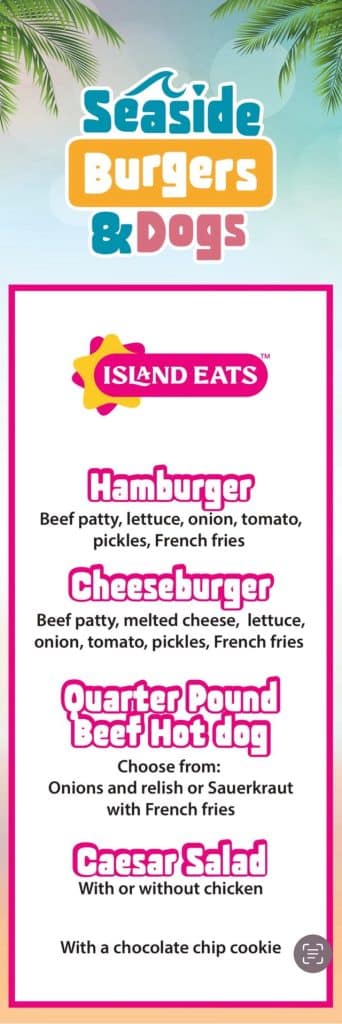 celebration key menu - seaside burgers and dogs