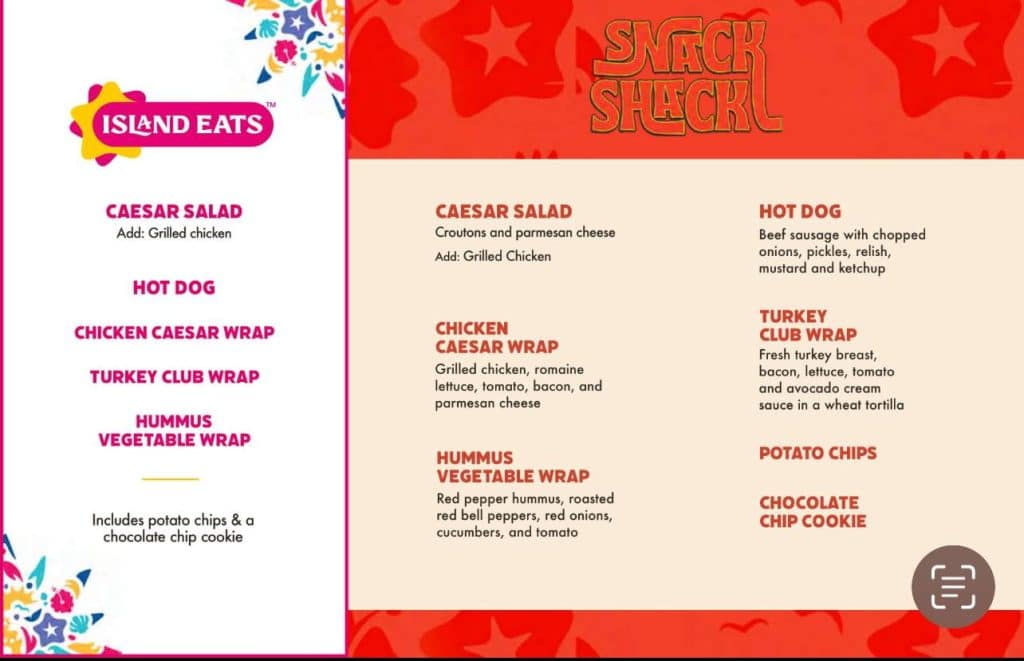 celebration key menu - snack shack
