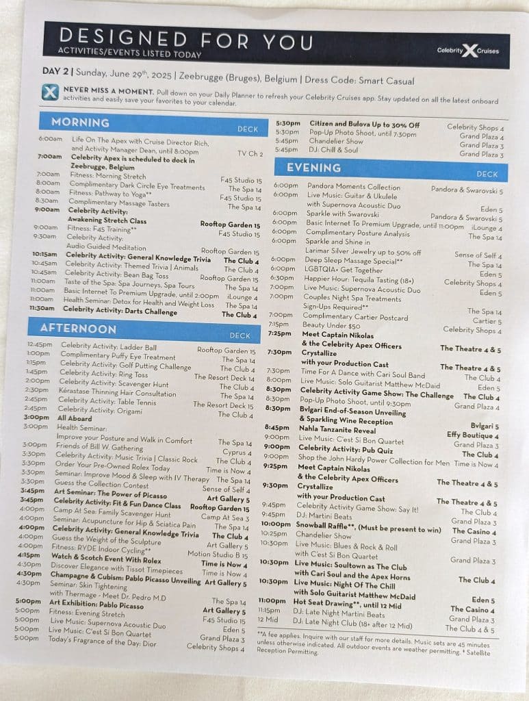 celebrity apex norwegian fjord cruise day 1 schedule page 1