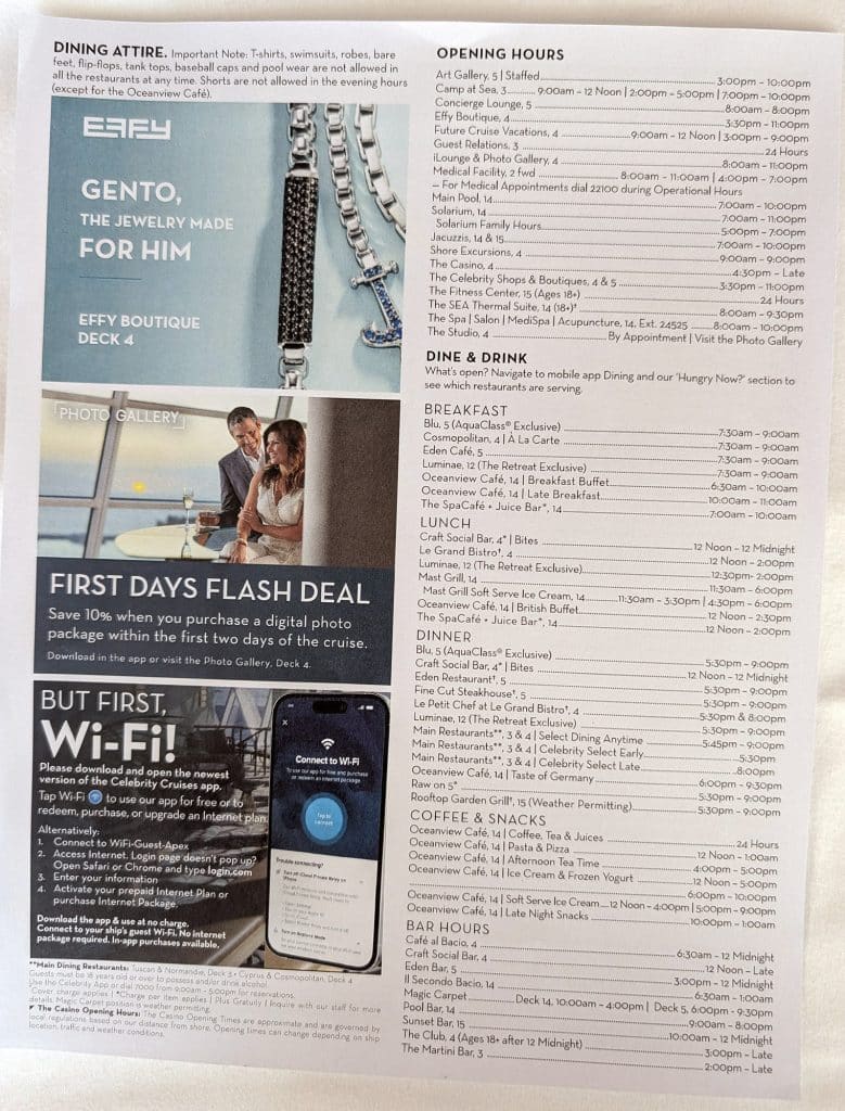 celebrity apex norwegian fjord cruise day 1 schedule page 2