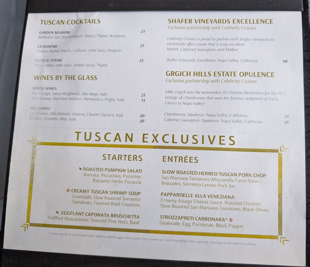 tuscan restaurant menu day 2 page 1