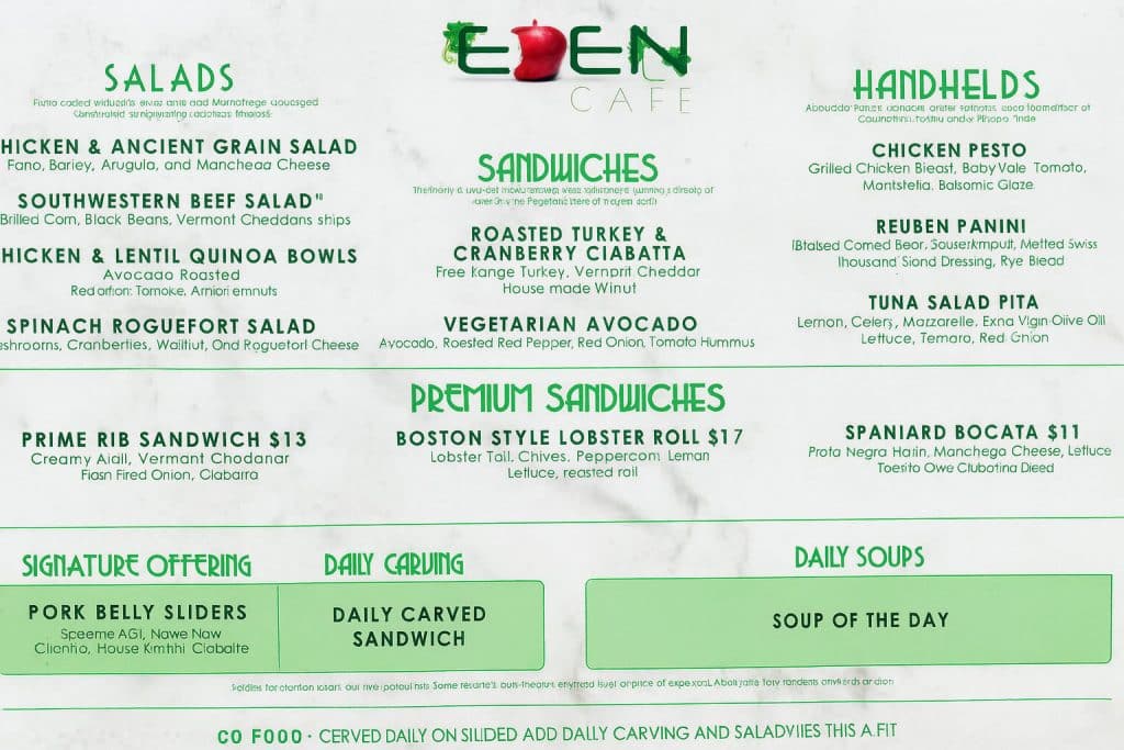 eden cafe lunch menu