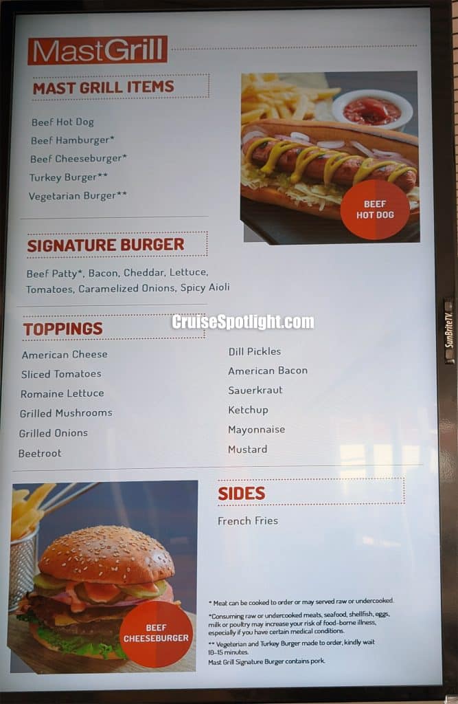 celebrity mast grill menu