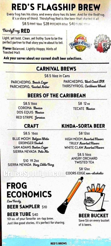 carnival redfrog pub menu page 2