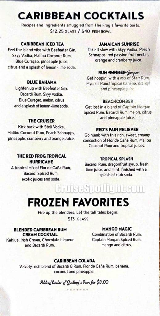 carnival redfrog pub menu page 4