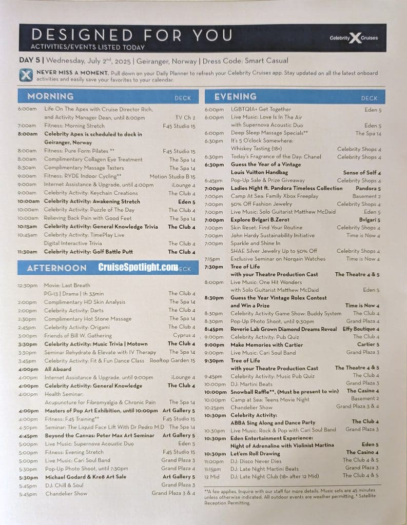 celebrity apex schedule day 5 page 1