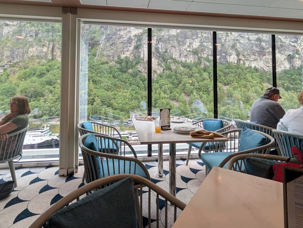 windows in cruise ship buffet on celebrity apex