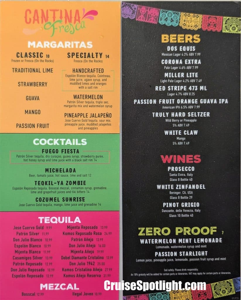 royal caribbean cantina fresca menu