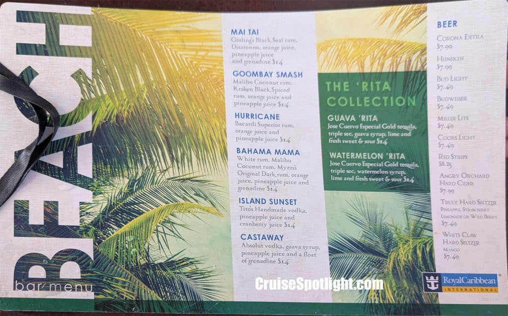 perfect day at cococay drink menu
