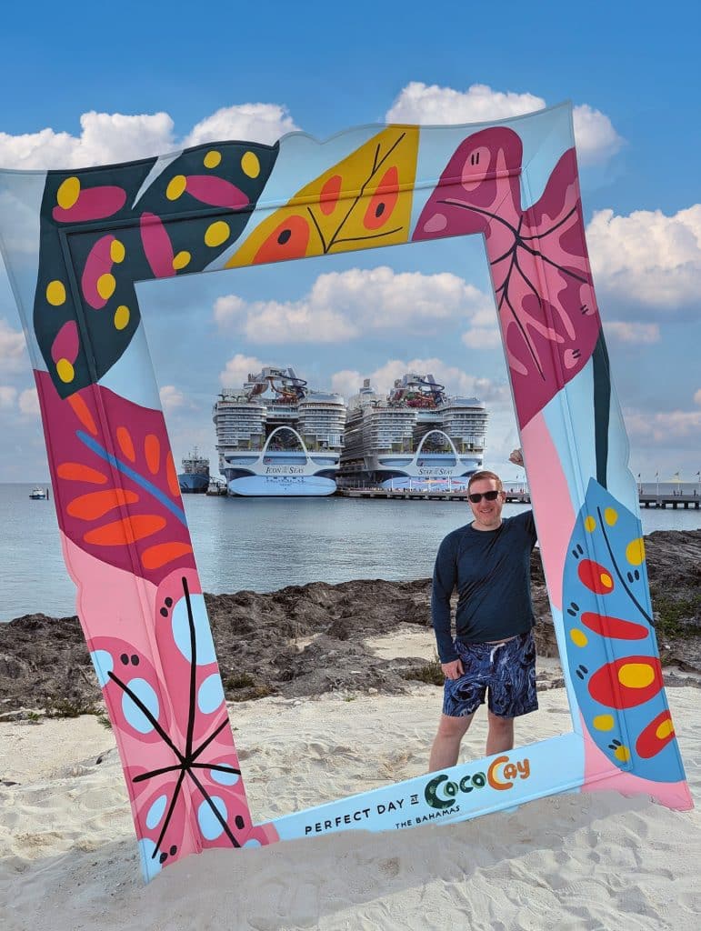 randy at perfect day at cococay with icon of the seas and star of the seas