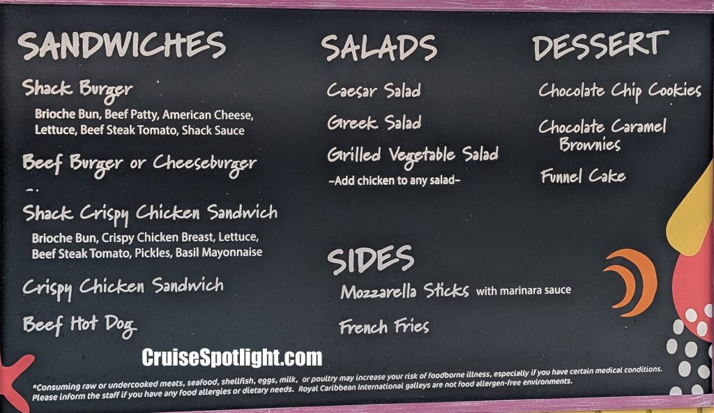 snack shack menu and perfect day at cococay