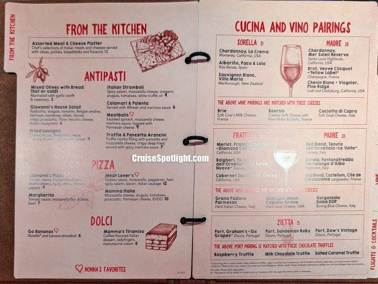 Giovannis Wine Bar Menu page 1