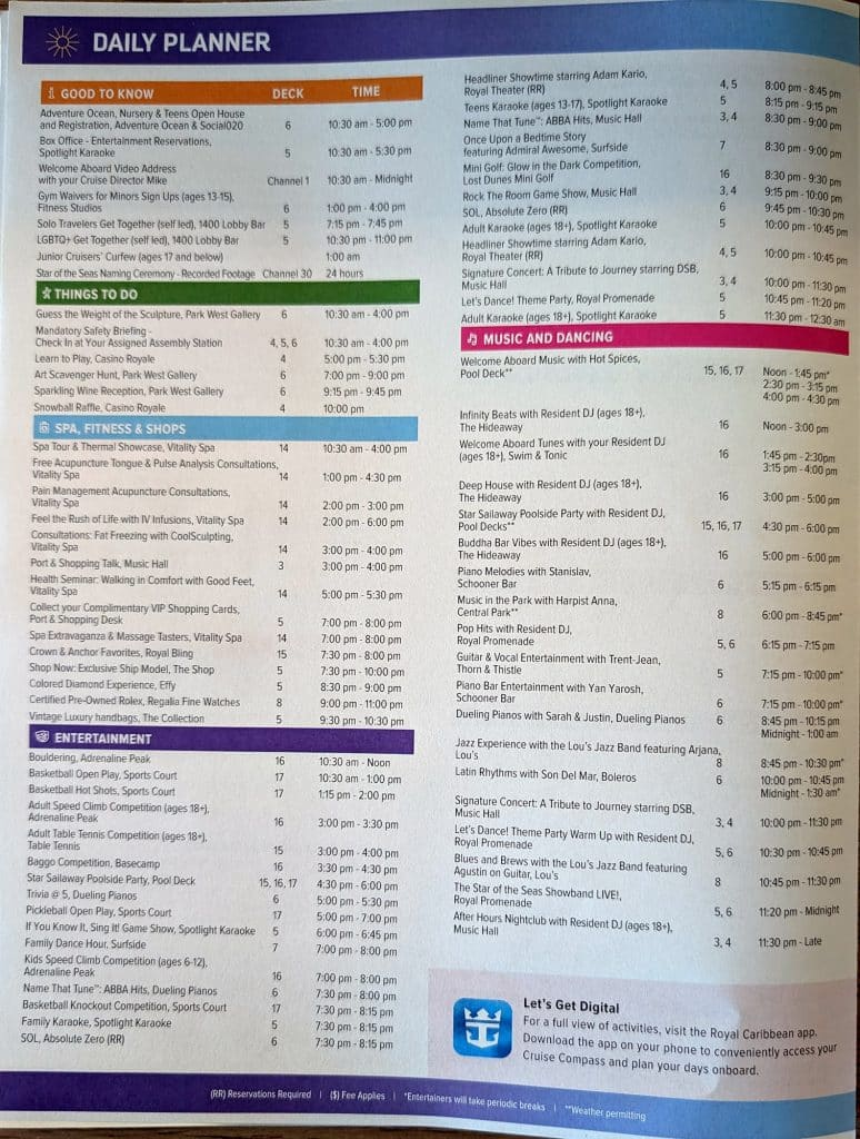 star of the seas cruise compass day 1 page 4