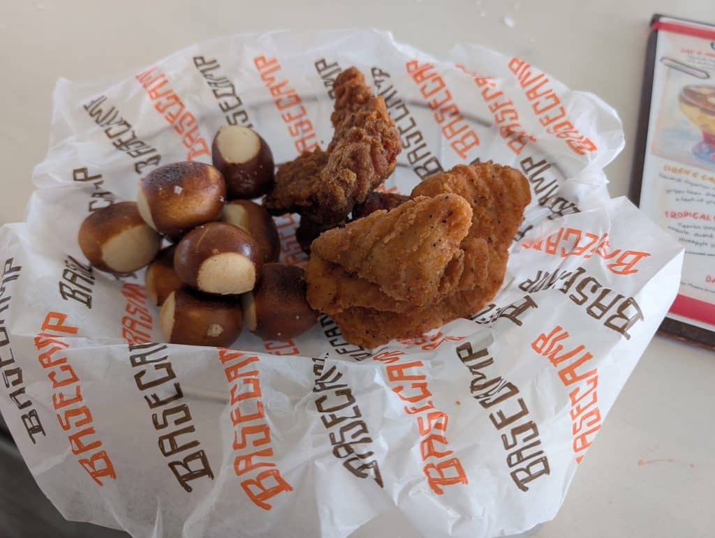 pretzel bites and chicken nuggets