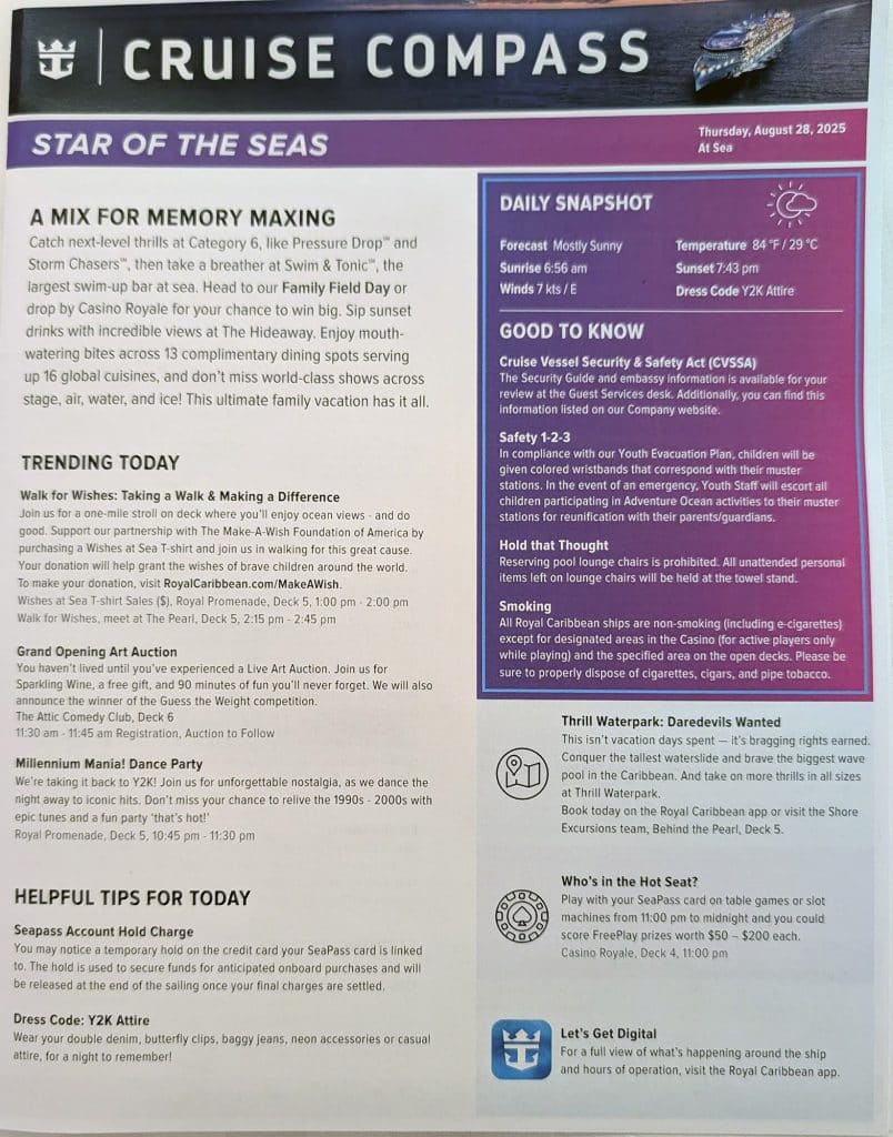 star of the seas cruise compass day 2 page 1