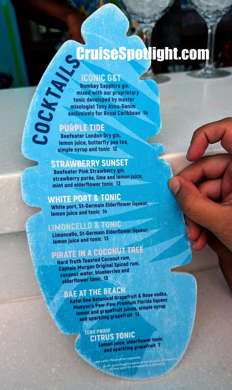 Swim & Tonic Menu page 1